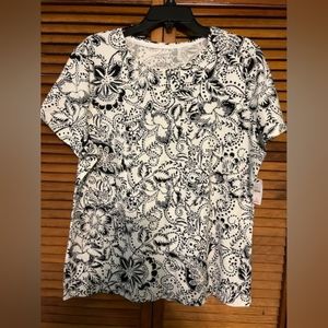 Talbots Black and White Paisley Cotton tee